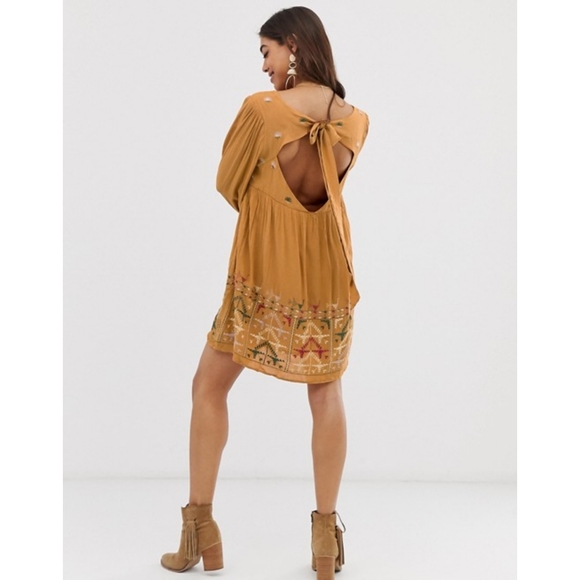 Free People Rhiannon Embroidered Mustard Mini - Picture 3 of 10